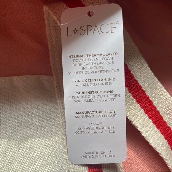 L*Space Pink with Red/White Color Block Stripe Coastal Cooler Bag NWT - Picture 14 of 14